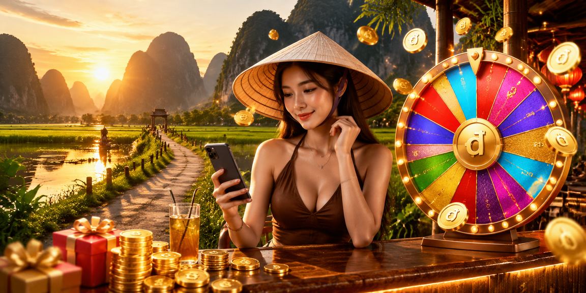 Hình ảnh chiếc nón lá truyền thống Ninh Bình bên bàn roulette, biểu tượng cho sự kết hợp giữa văn hóa Việt và giải trí casino hiện đại